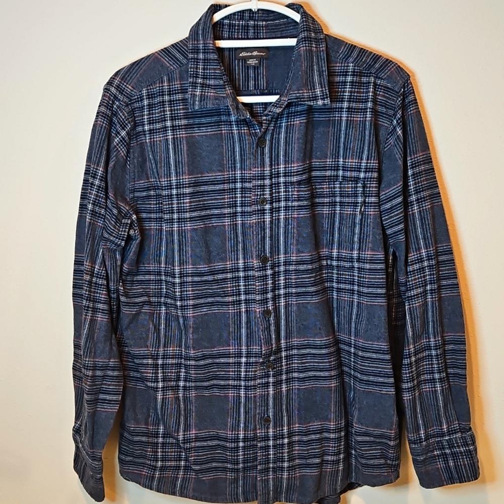 Eddie Bauer Mens Flannel Cotton Button Down Shirt with pocket tag sz.L